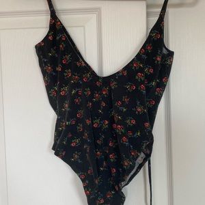 Urban Outfitters Floral Black Wrap Bodysuit